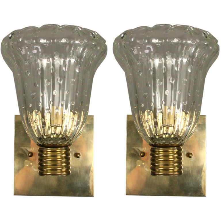Pair of Murano Bubble Glass Sconces