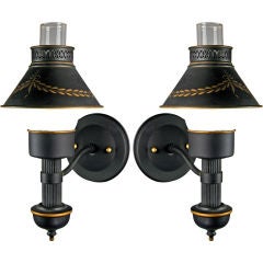 Pair Black Tole Hurricane Sconce  (two pair available)