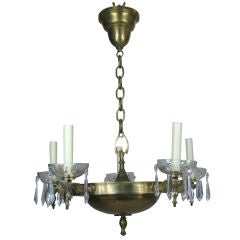 Antique Circa 1920's Brass and crystal chandelier