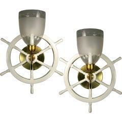 Retro ON SALE Pair  Large Nautical  Shipswheel  Sconces