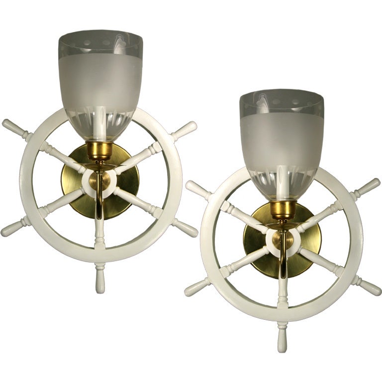 ON SALE Pair  Large Nautical  Shipswheel  Sconces