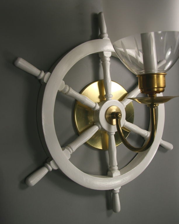 ON SALE Pair  Large Nautical  Shipswheel  Sconces In Good Condition In Douglas Manor, NY