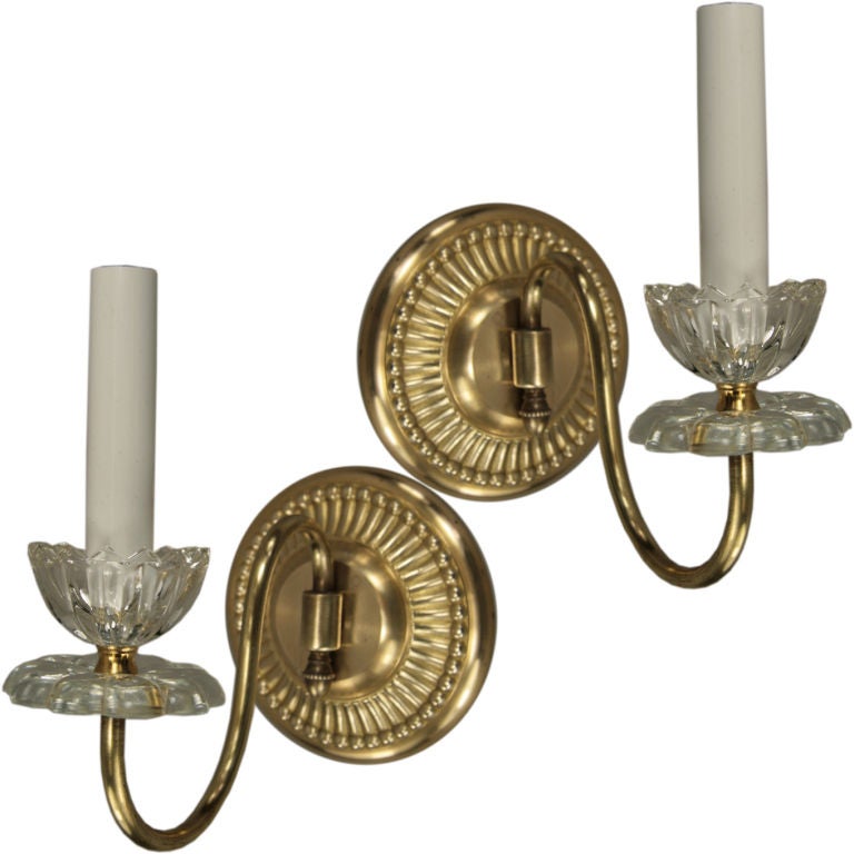 Pair Polished Brass Tulips Glass Sconce