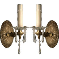 Pair Crystal Brass Single Arm Sconce (two pair available)
