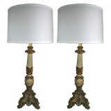 Pair Italian Altar Wood  Lamps