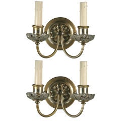 Pair Silver Plated Crystal Double Arm Sconce