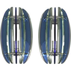 Pair Blue Glass Sconce