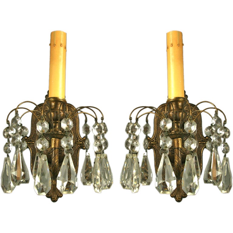 Pair Crystal Drops Sconce at 1stdibs