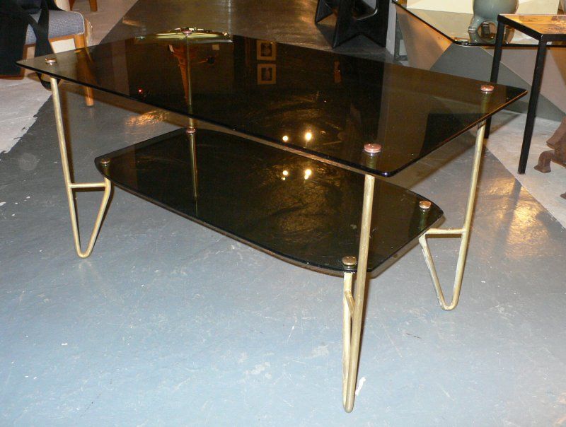 French Pair of Smoked Glass Coffee Tables