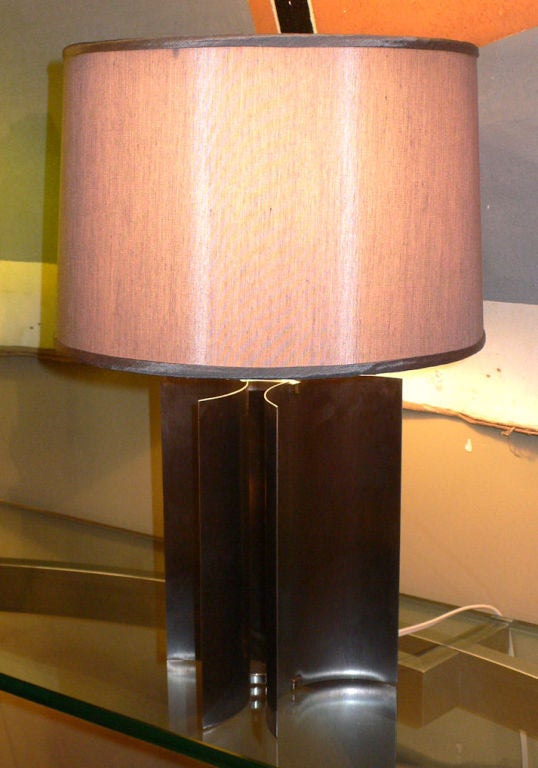 French Stainless Curved Lamp For Sale