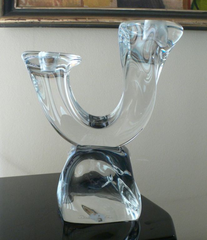 Pair of Daum Crystal Candlesticks In Good Condition For Sale In Brooklyn, NY