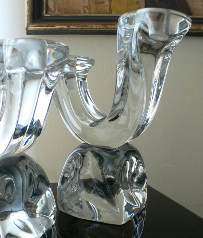 Pair of Daum Crystal Candlesticks For Sale 2