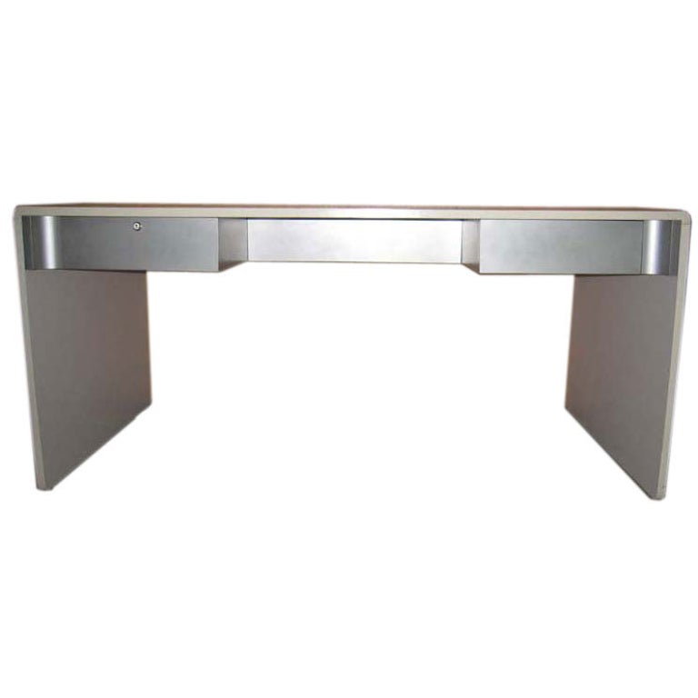 White Laminate and Brushed Steel Desk For Sale at 1stDibs white