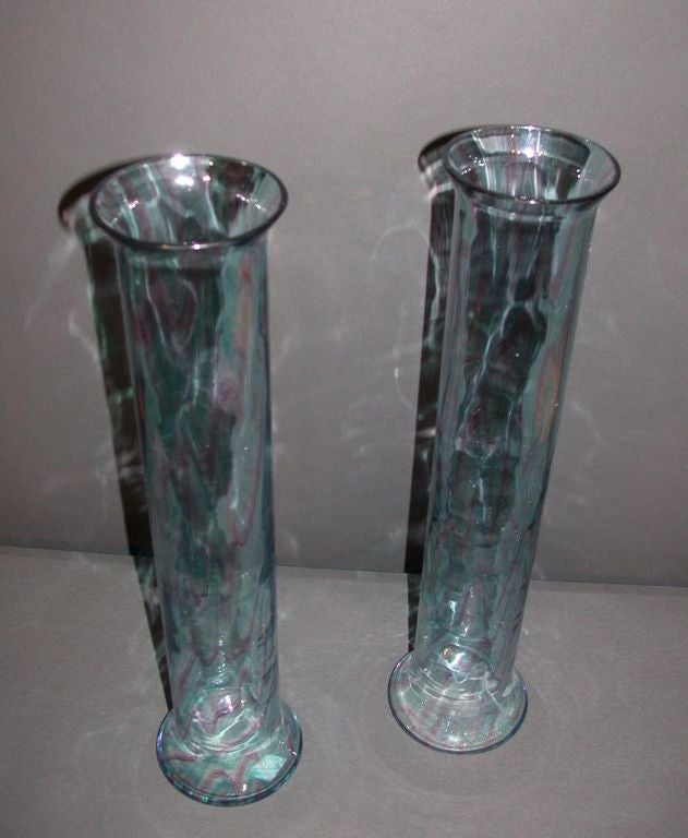 Modern Pair of Hand Blown Murano Glass Vases