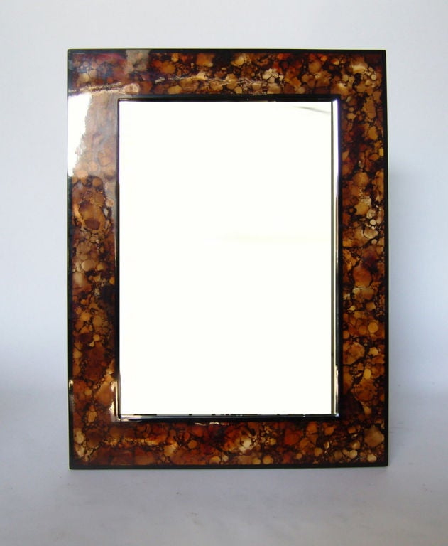 Mid-Century Modern Fine French 1970s Lacquered Frame Mirror by Fessil