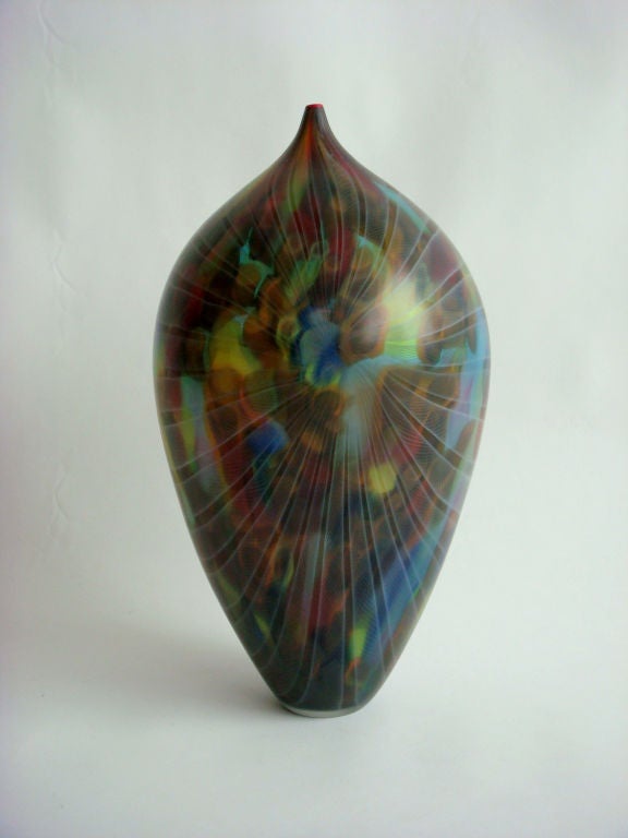 Unique piece made of hand-blown glass worked freely by hand with Intersection of colored glass rods by Andrea Zilio. Signed.