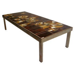 French 1960's Metal Base and Ceramic Top Coffee Table by Roger Capron 2