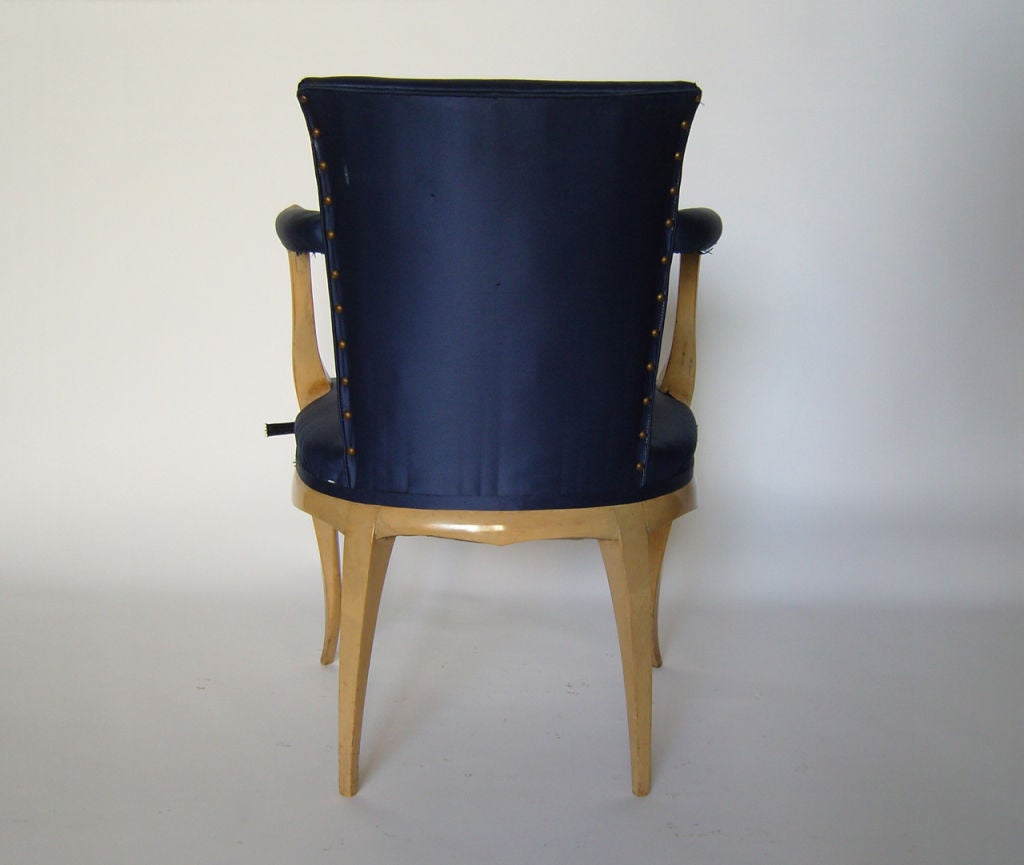 Mid-20th Century A Fine French 1940's Beech Armchair and Ottoman For Sale