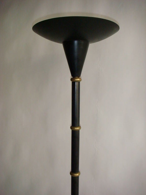 Mid-20th Century Black And Brass Floor Lamp