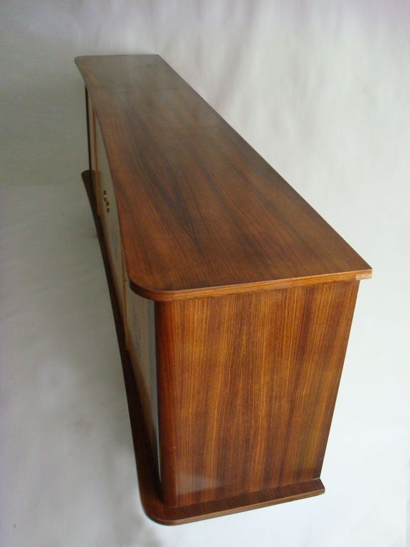 Mid-Century Modern Fine French 1950s Sycamore and Rosewood Sideboard with Original Painted Doors For Sale