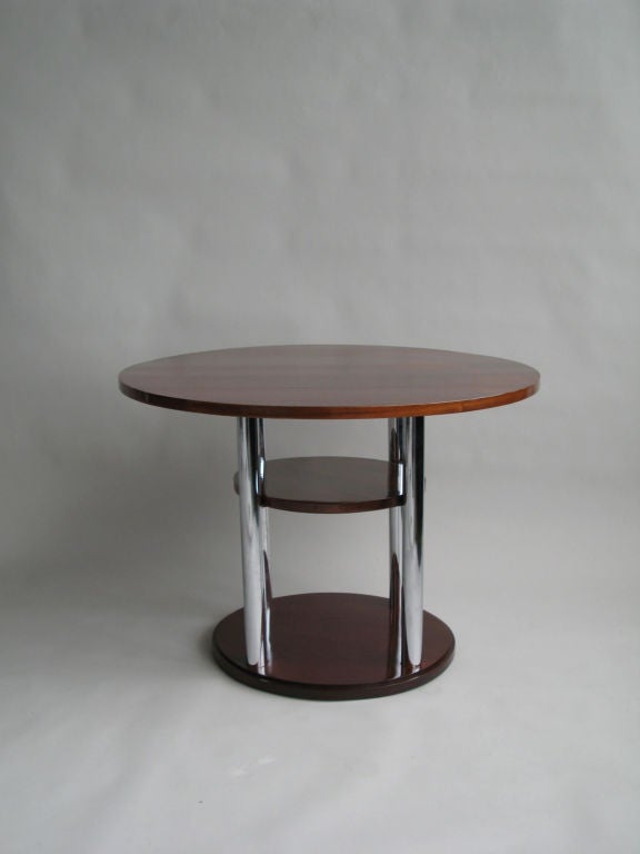 Mid-20th Century A Fine French Art Deco Mahogany and Chrome Gueridon For Sale