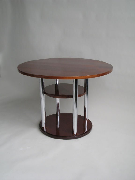 A Fine French Art Deco Mahogany and Chrome Gueridon In Good Condition For Sale In Long Island City, NY