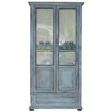 BLUE PAINTED DIRECTOIRE STYLE ARMOIRE WITH GLASS