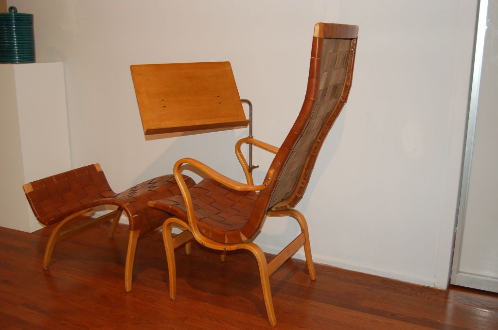 Swedish Lounge chair and ottoman with reading stand by Bruno Mathsson
