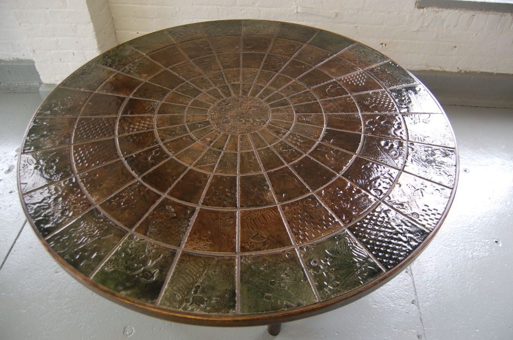 A rare large scale coffee by ceramic artist Bjorn Winblad. Top with handmade ceramic tiles, legs and frame in wenge wood.