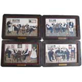 Antique Set of Four Poker Room Drawings