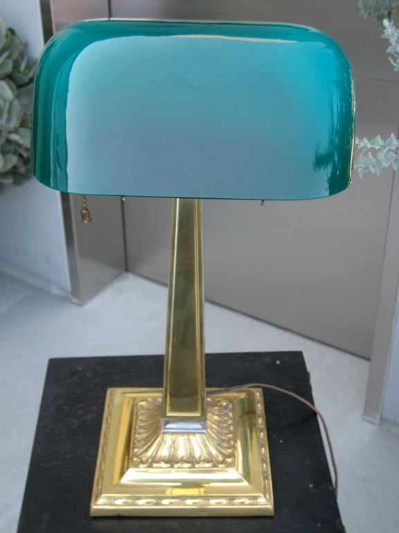 Classic banker's lamp with green shade. Patented in 1916.