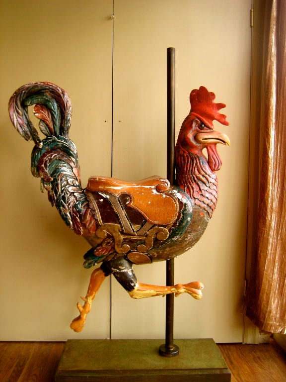 Beautifully carved and painted folk art carousel rooster