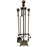 Antique Handsome Set of Hand Forged Fireplace Tools