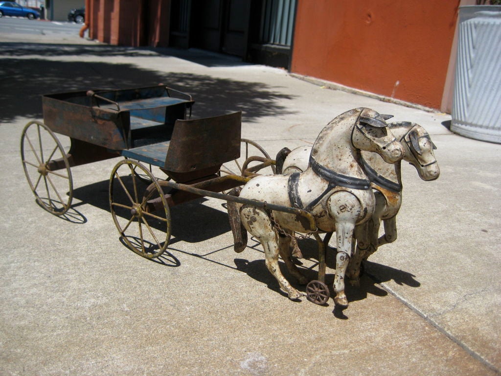 20th Century Brilliant Folk Art Horses and Wagon