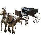 Antique Brilliant Folk Art Horses and Wagon