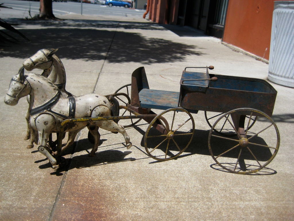 American Brilliant Folk Art Horses and Wagon
