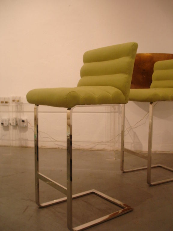 Pair Nickel Plated Bar Stools