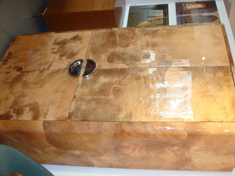 Laquered Parchment Cabinet/Bar attributed to Karl Springer