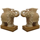 Vintage Pair of Glazed Terracotta "Elephant" Garden Seats