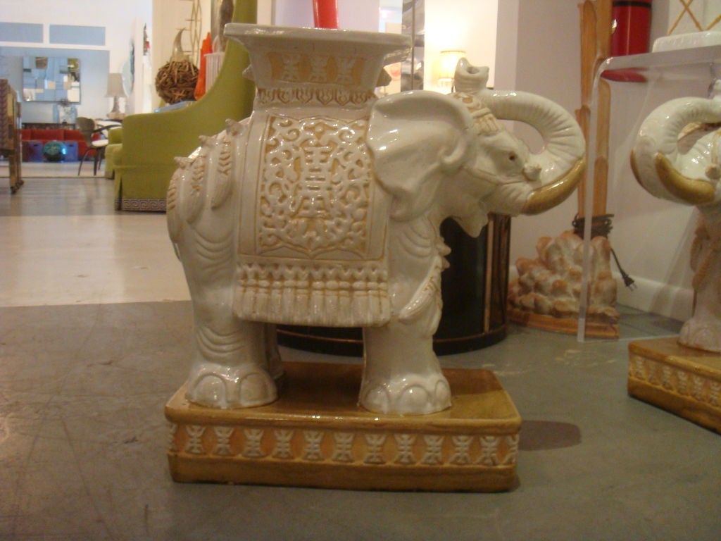 Pair of Glazed Terracotta "Elephant" Garden Seats
