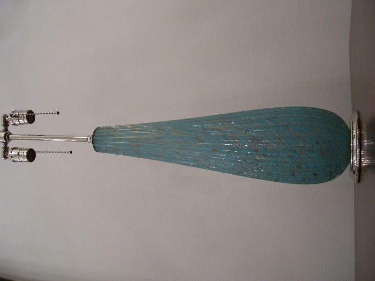 Italian Pair of Turquoise Venetian Glass Table Lamps