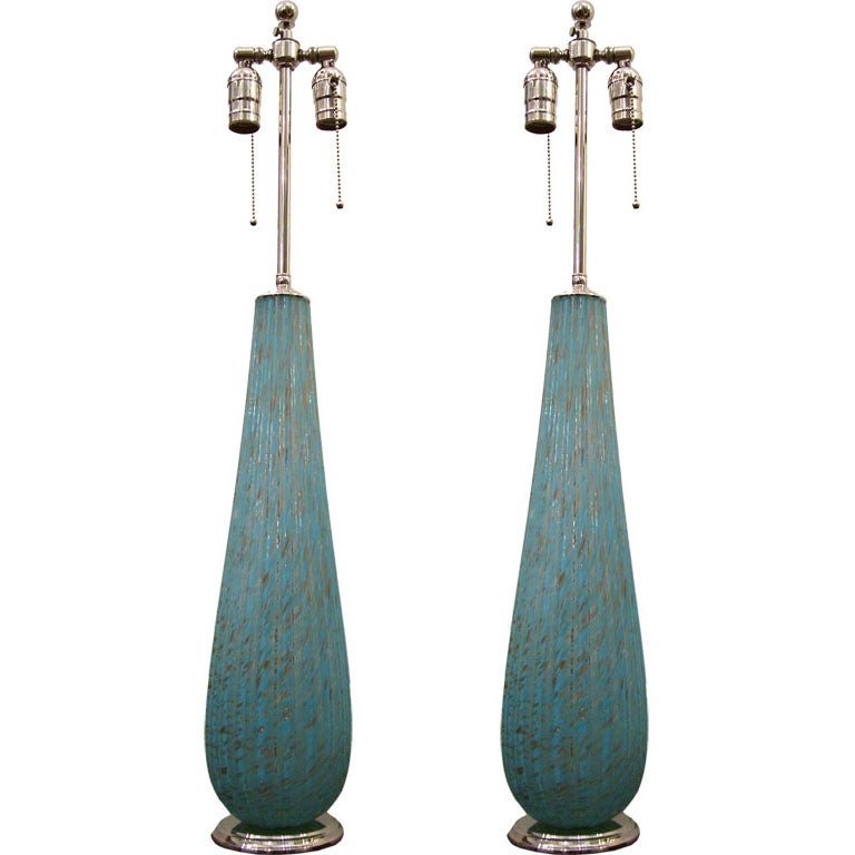 Pair of Turquoise Venetian Glass Table Lamps