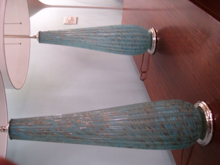 Pair of Turquoise Venetian Glass Table Lamps 6