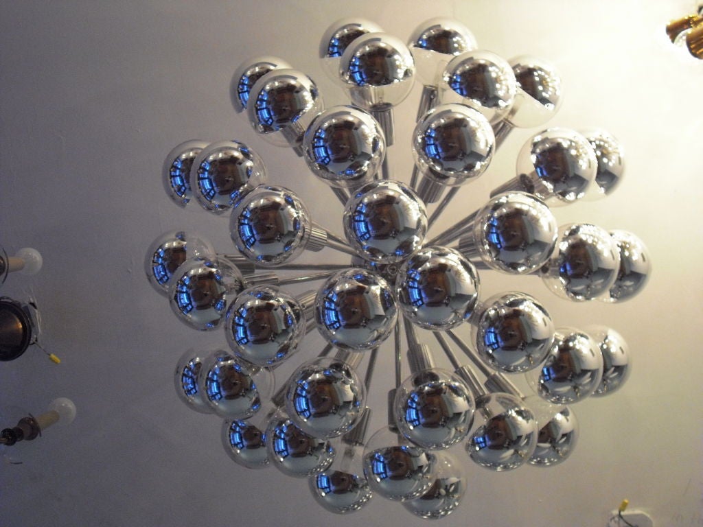 Pair of Grand Italian Chrome Starburst flush Chandeliers