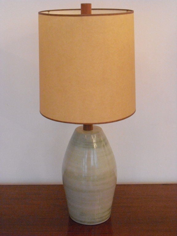 Martz Art Pottery Green Table Lamp
