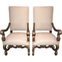 Pair 19th c. Large Giltwood Armchairs 4