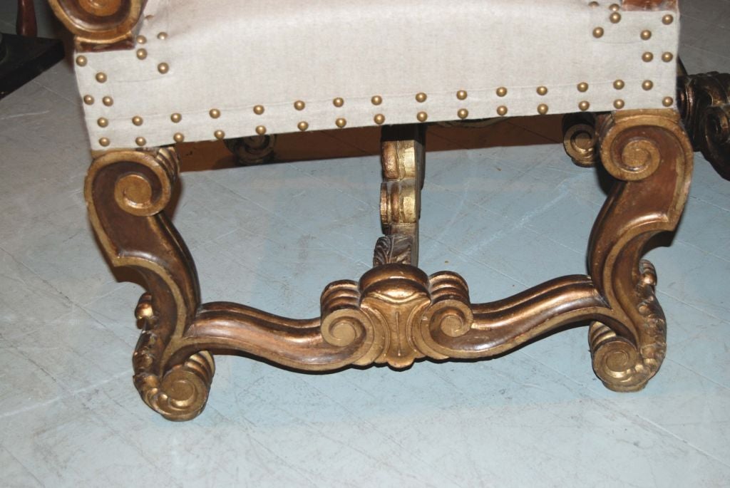 Pair 19th c. Large Giltwood Armchairs For Sale 3