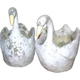 Antique Pair Concrete Swans