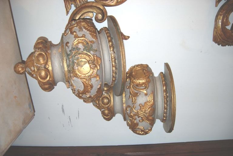 Wood Pair 19th c. Painted and Gilded Appliques For Sale