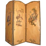 19th c. Three Panel Painted Chinoiserie Screen